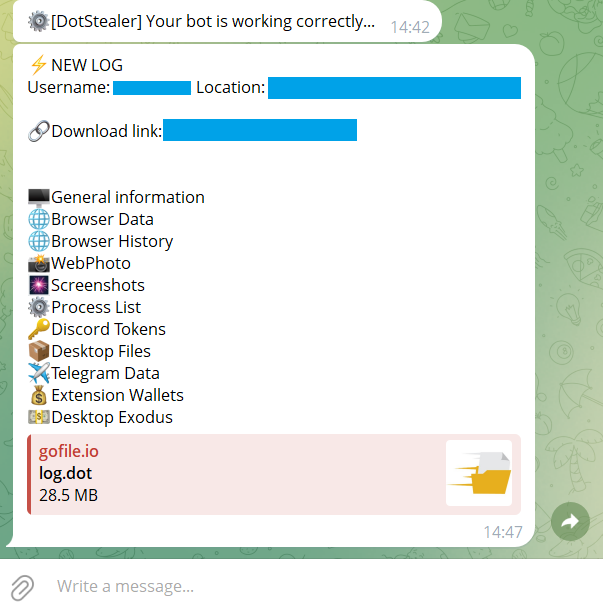 DotStealer log